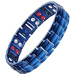 Feraco Mens Magnetic Bracelet Titanium Steel Magnetic Bracelet with Double Row 4 Elements Magnets (Midnight Blue)