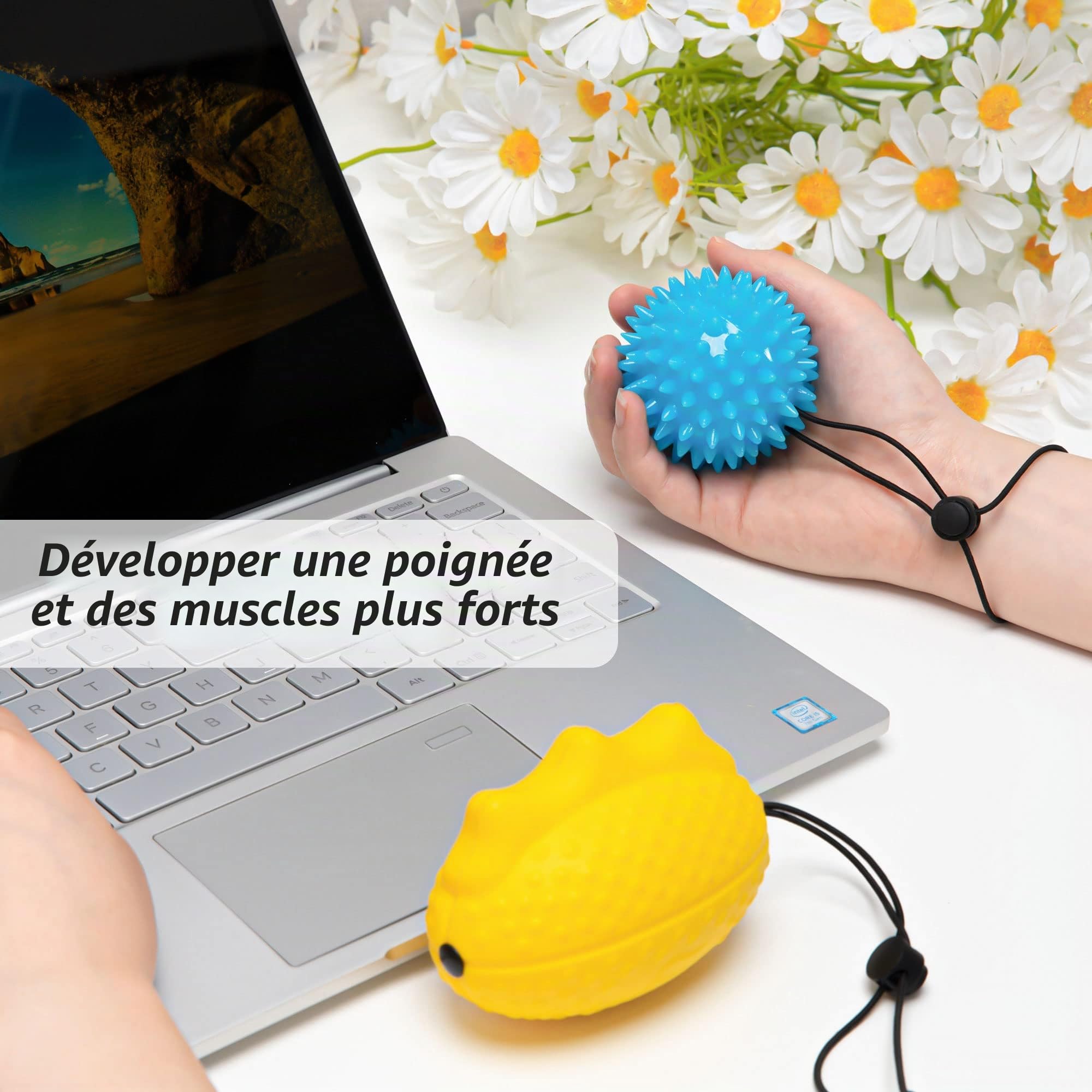 Lot de 2 balles de massage pour les doigts et la main (souple + hérisson) pour la thérapie des mains et des doigts, anti-stress, renforcement.
