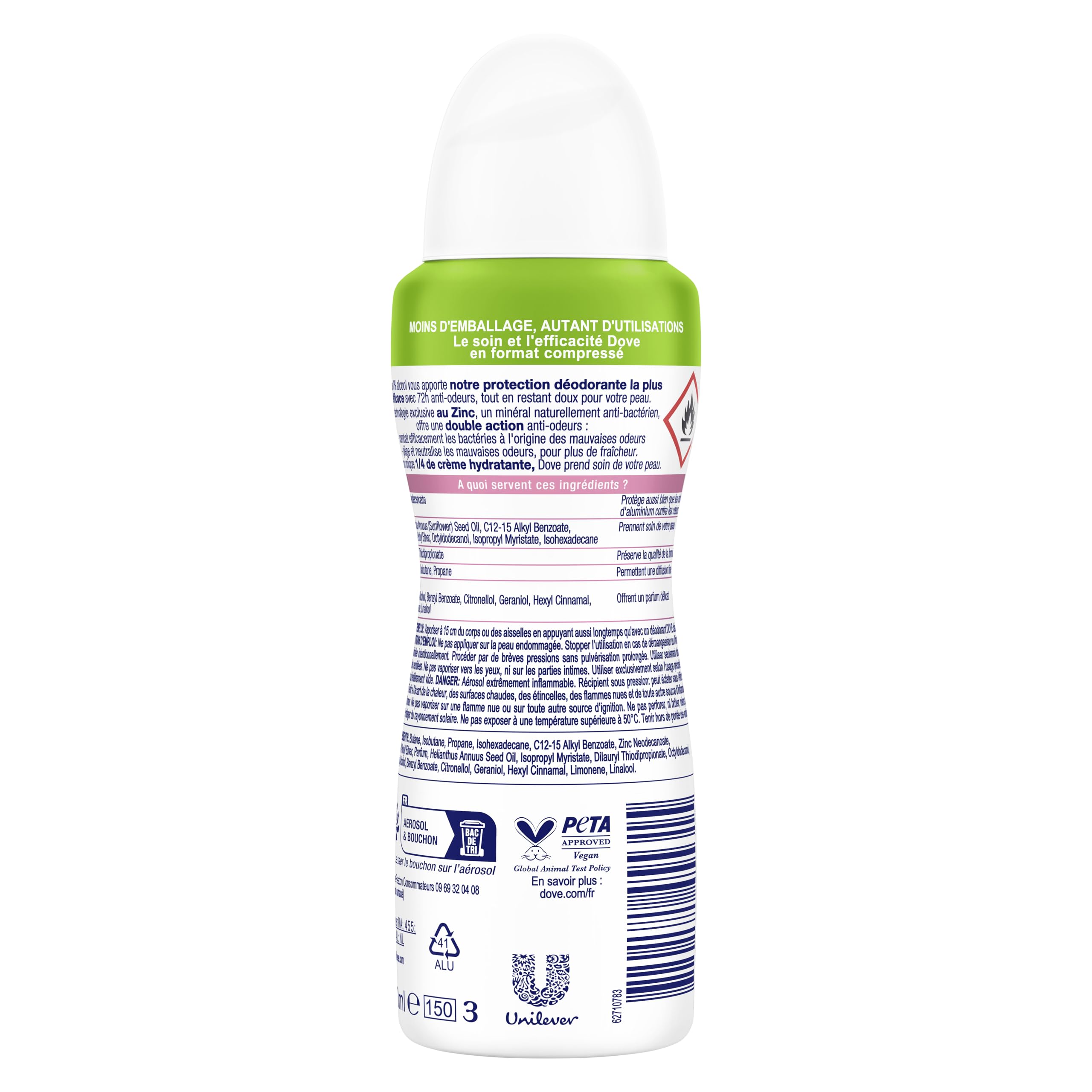 DOVE Dezodorant Spray Spray Zinc Protect 0% Alkohol - Niewidzialna pielęgnacja - Codzienna pielęgnacja pod pachami - 72 godzin ochrona przed zapachami - zestaw 6x100ml