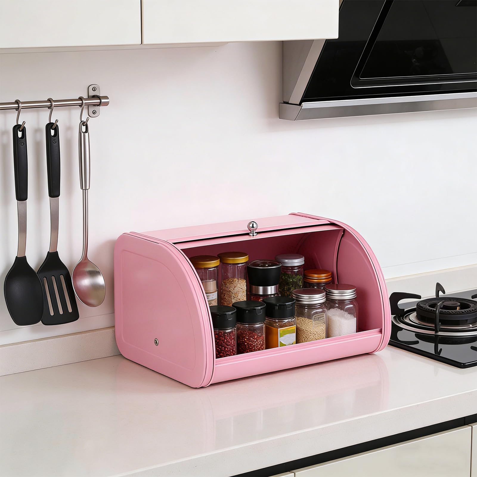Cassetta per Pane in Ferro Rosa Stile Retrò per Cucina | Conservazione Alimenti, Mantiene Pane Fresco, Adatta a Coffee Shop e Organizzazione Domestica