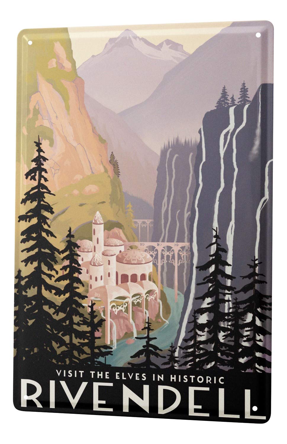 Yelacecca Tin Sign World Tour Elven Castle Historic Rivendell Metal Plate Vintage Metal Tin Sign 8X12 Inches