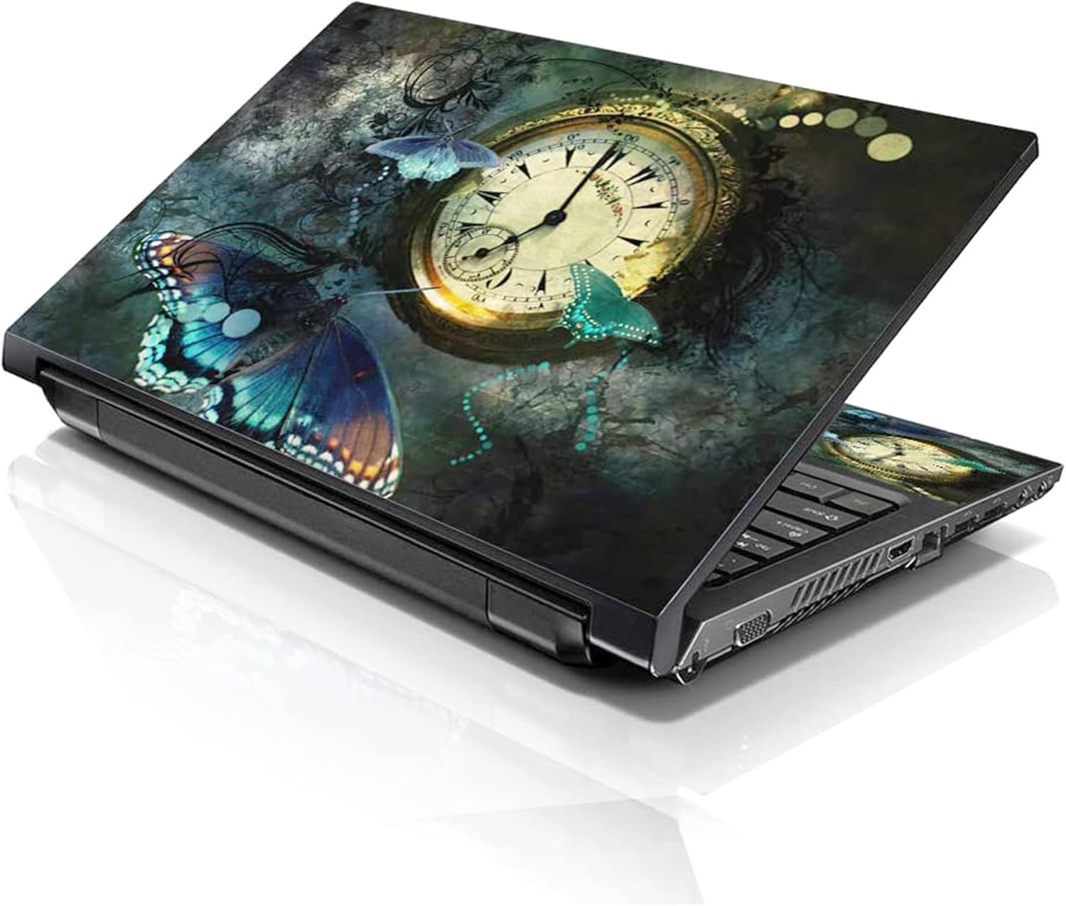 LSS 15 15.6 inch Laptop Notebook Skin Sticker Cover Art Decal Fits 13.3" 14" 15.6" 16" HP Dell Lenovo Apple Asus Acer Compaq (Free 2 Wrist Pad Included) Clock Butterfly