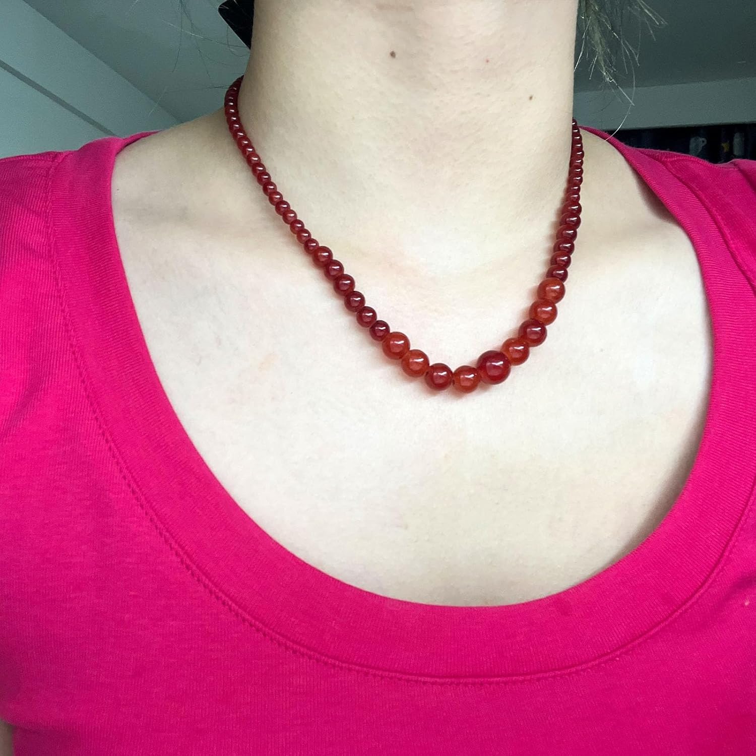 Red Carnelian Beaded Necklace for Women Red Garnet Crystal Round Bead Choker Necklace Small Big Beads Pendant Necklaces Onyx Gem Healing Jewelry Gift - Image 4