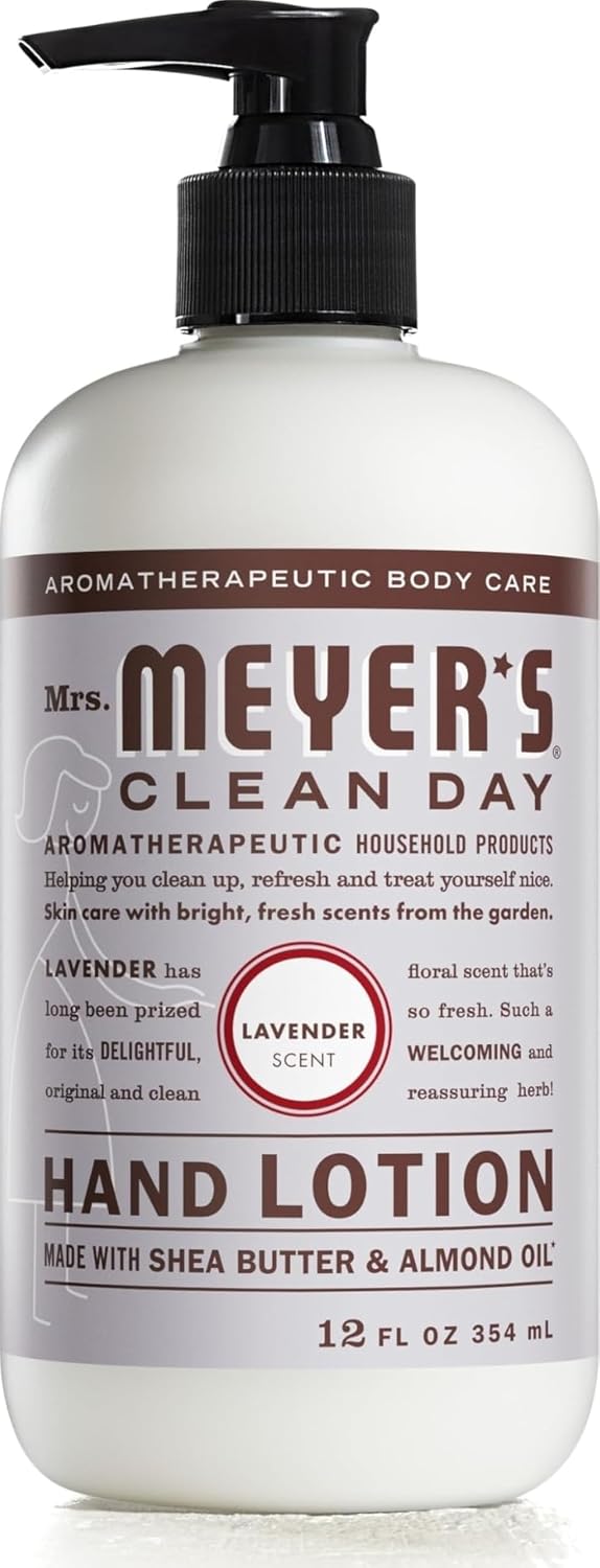 MRS. MEYER'S CLEAN DAY Hand Lotion for Dry Hands, Non-Greasy Moisturizer Made with Essential Oils, Lavender, 12 oz