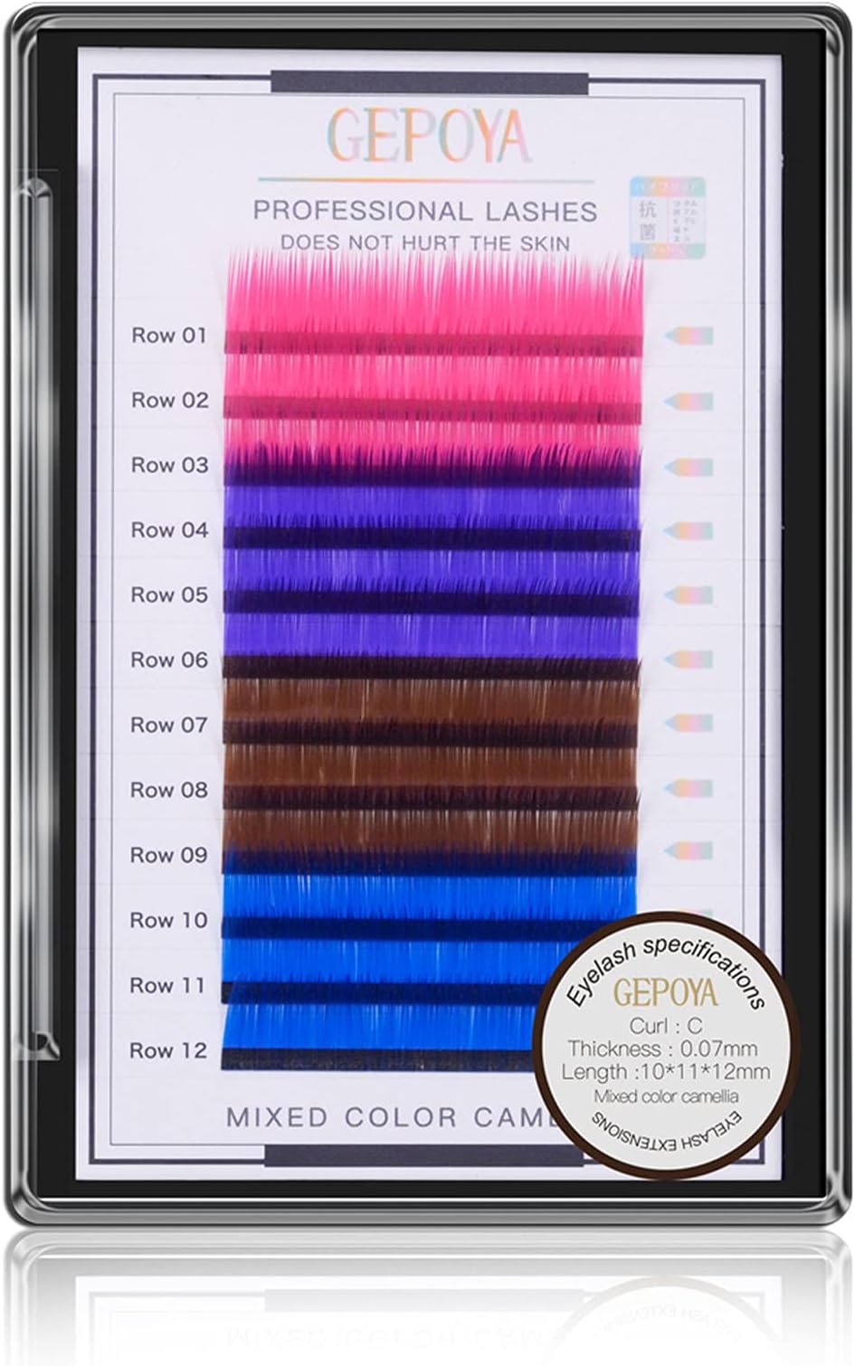 Color Eyelash Extension 0.07mm Thickness C Curl 3D Layer Volume Lash- 3 Lengths and 4 Colors Mixed Tray- Professional Salon Use