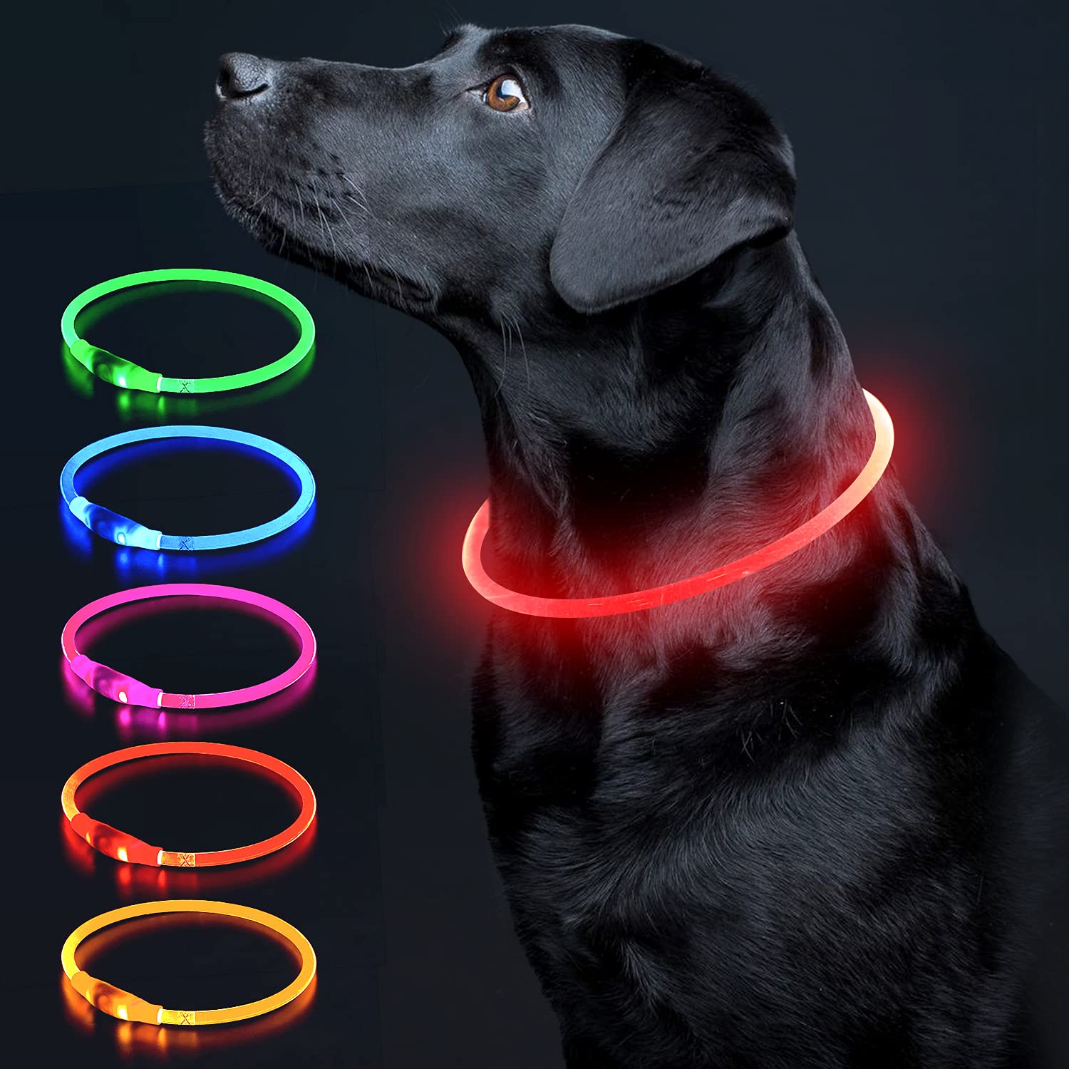 Colaseeme Collar de perro con luz LED, 1 unidad, recargable por USB, TPU, brillante, de seguridad, básico, para perros grandes, medianos y pequeños (rojo)