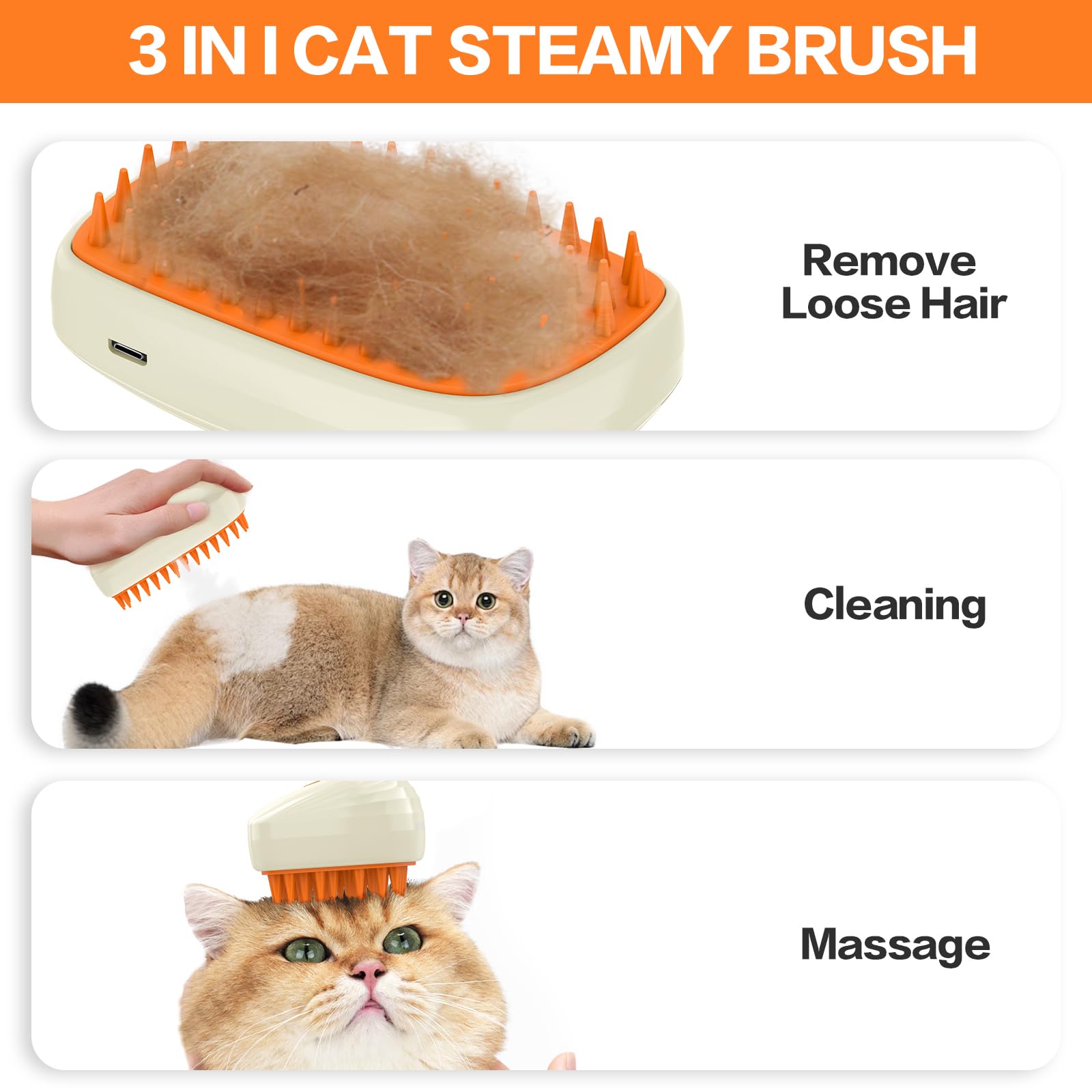BIRDTOBR Spazzola A Vapore Per Gatti E Cani, 3 In 1 Spazzola Vapore Del Gatto, Autopulente Toelettatura Spazzola, Per Cani e Gatti Eliminare Pelo Superfluo Morto e Sottopelo