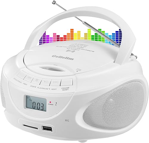 Gelielim Reproductor de CD portátil Boombox, radio AMFM, altavoz Bluetooth, compatible con CDUSBSDBTAUX, conector para auriculares, regalos para