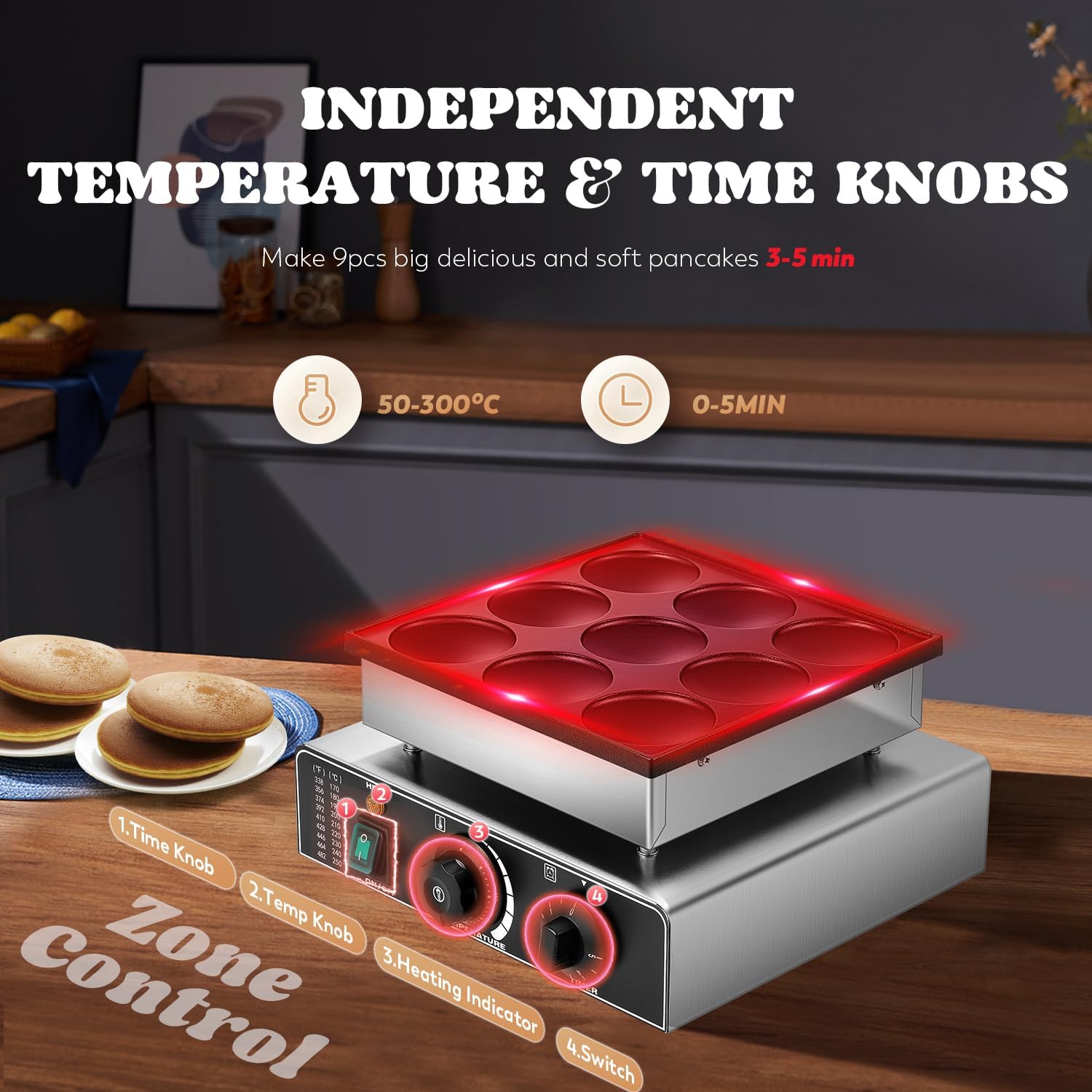 9-Piece Pancake Maker with Independent Controls