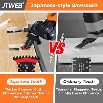 JTWEB Japanese Tooth Oscillating Saw Blade, 6PCS Arc-Shaped Edge Multitool Blades Clean Cut for Wood, Plastic, Power Oscillating Tool Blade Sharpener Multi Tool Blades Kits for Wood for Bosch