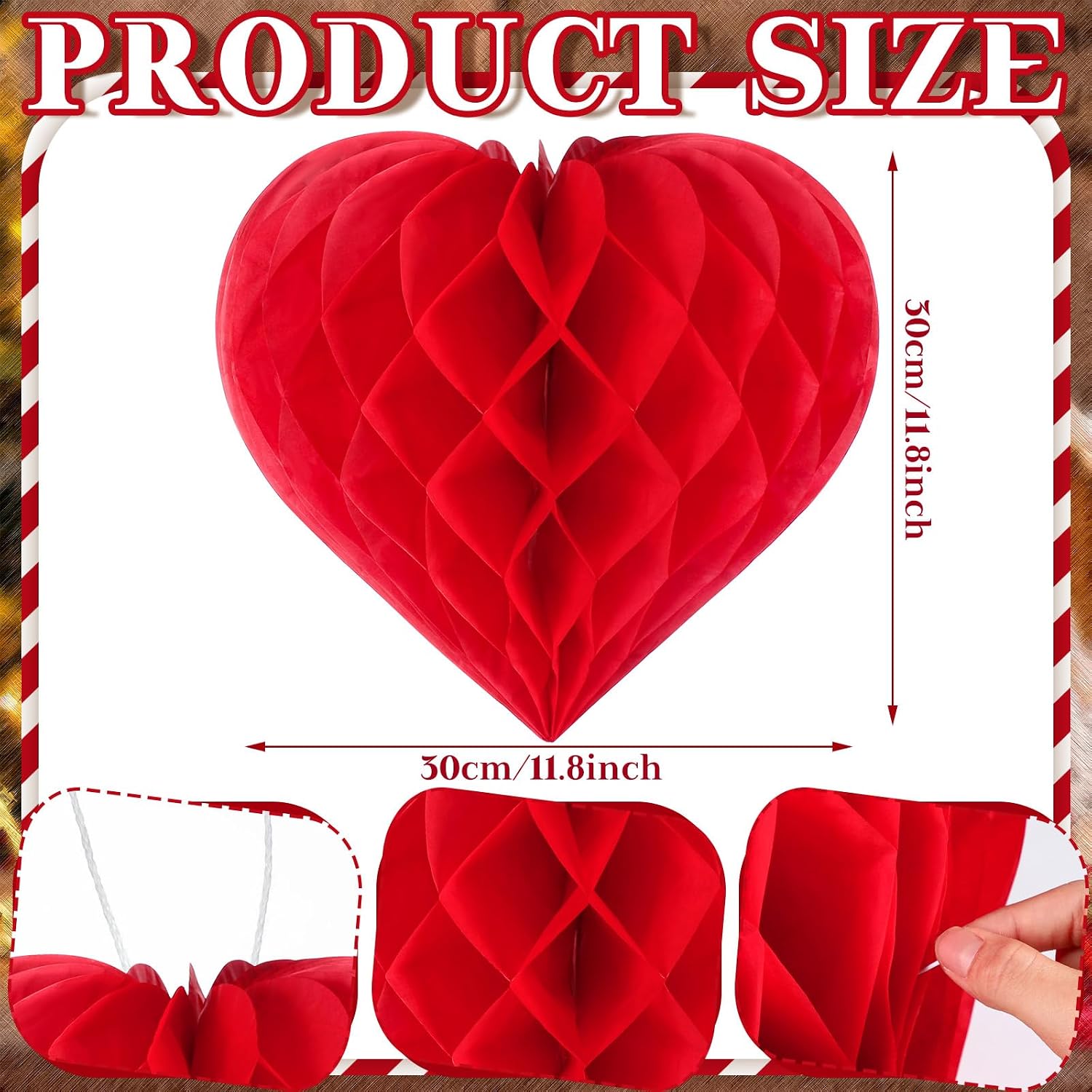 Bencailor 6 Pcs Valentines Day Honeycombs Party Decoration 12 Inch Heart Honeycomb Decoration Paper Pom Poms Honeycomb Balls Paper Ornaments Valentine Hanging Decorations for Home Decor (Heart)