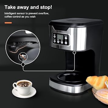 Programmable Coffee Maker 12 Cup Brew & Drip coffee machine, Fully Automatic, 1,4 Cup Setting, Stainless Steel,Keep- Warm Function, Household, Home and Office,Black
