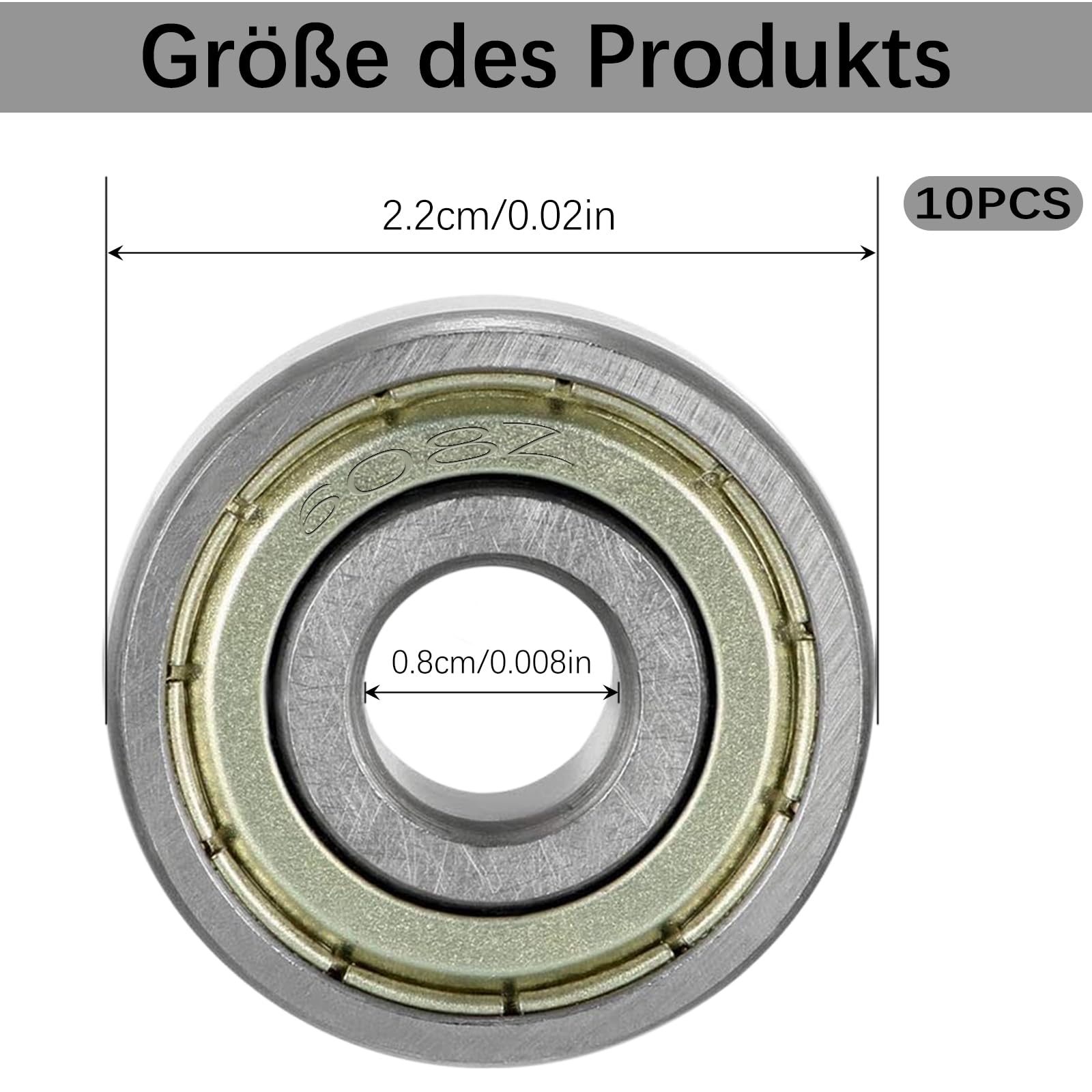 608Z Miniatura Rodamientos de Bolas de Acero Inoxidable 8 mm x 22 mm x 7 mm Doble Sellado para Monopatines