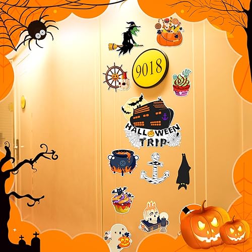 Miniatura 4 de Kanayu 16 imanes magnéticos para puerta de crucero de Halloween, decoración de puerta magnética de bruja, imanes de esqueleto para nevera para