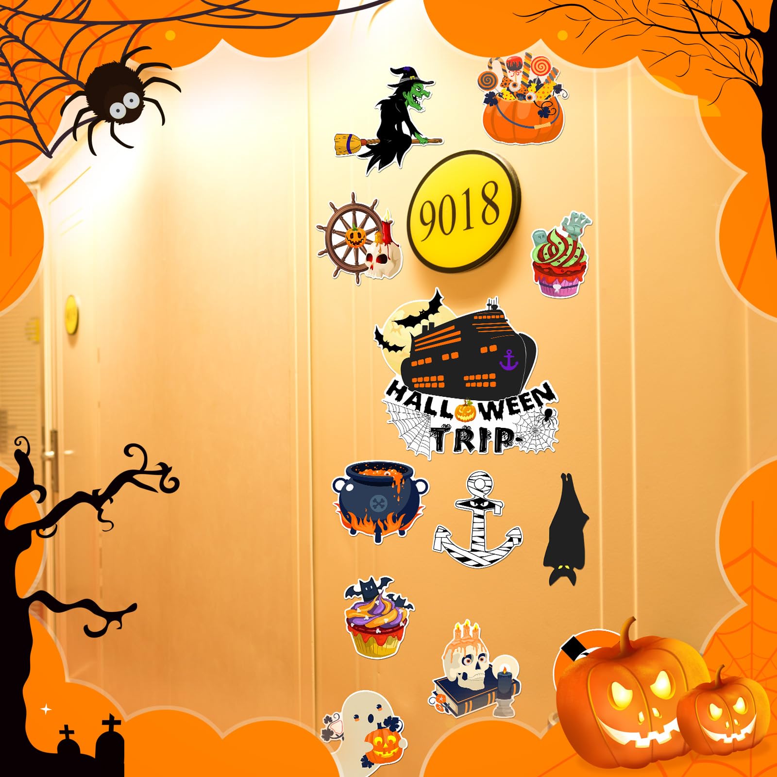 8 Aimants Halloween Pour Réfrigérateur - Décoration Effrayante Araignée, Chauve-Souris, Pierre Tombale, Pour Porte Ou Voiture - 2