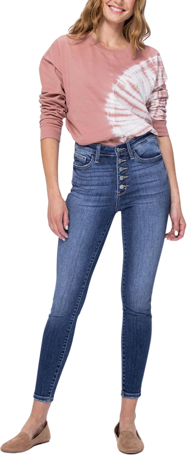 Judy Blue Women's High-Rise 5-Button Fly Skinny Jeans 82319 (Medium Blue,11)