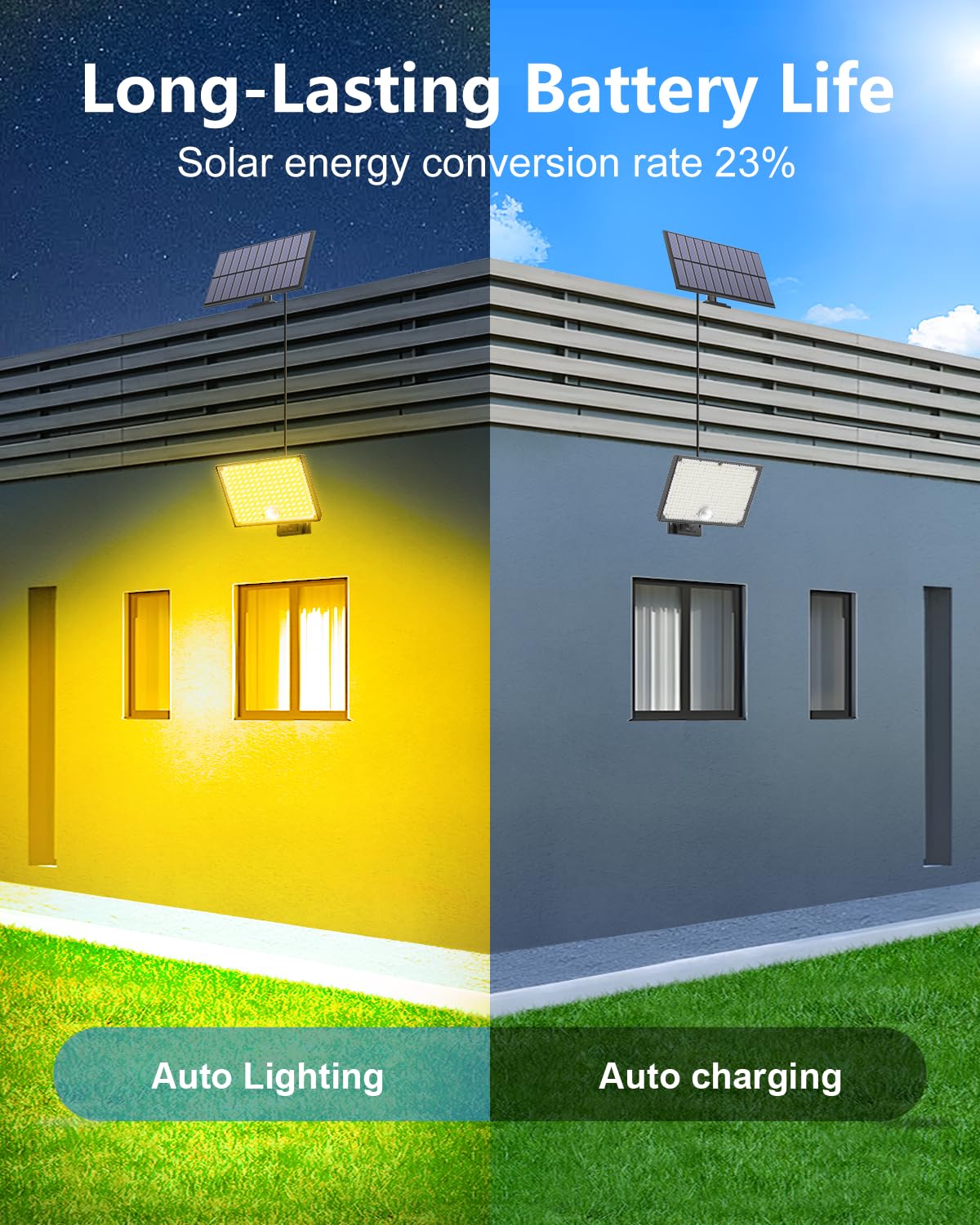 Topabol Faretto Led da Esterno Solare con Sensore di Movimento,400LED 3 Modalità Luce Solare LED Esterno,Giallo Caldo Impermeabile Luci Solari da Giardino per Sicurezza e Illuminante (2 Pezzi)
