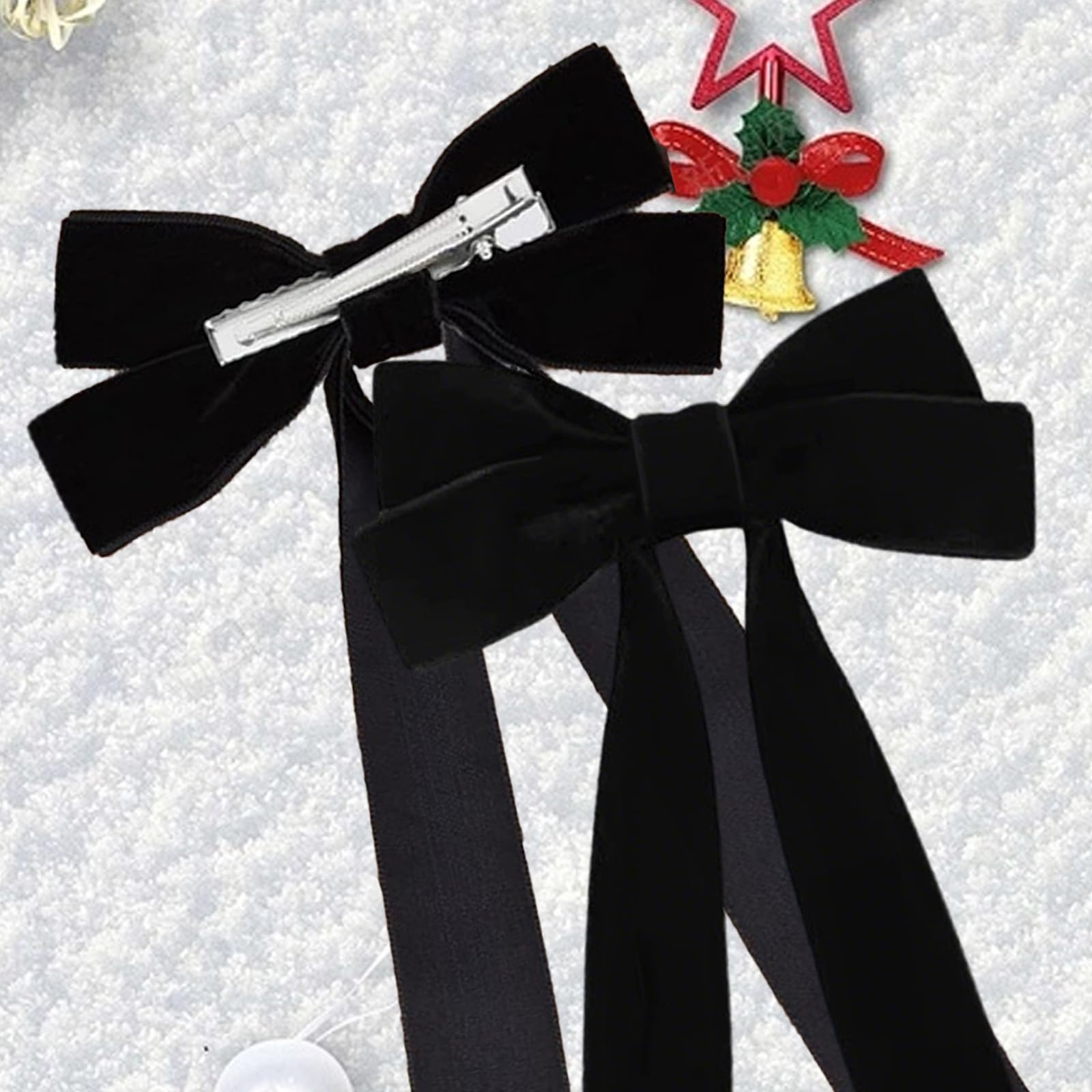 2Pcs Red Hair Bow, Burgundy Velvet Hair Bow for women Solid Color Bowknot Hair Clips for Girl Accessories Christmas Bows (Black) - Image 3