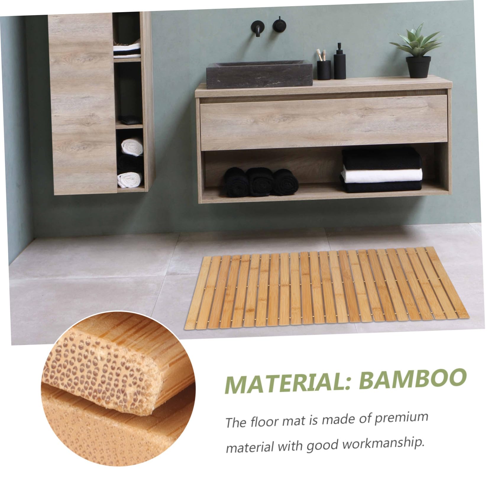 Ipetboom Bambus Badematte rutschfest Bambus Fußmatte Verschleißfest Badezimmerteppich mit Antirutsch Beschichtung für Bad Dusche Eingang (60x40cm