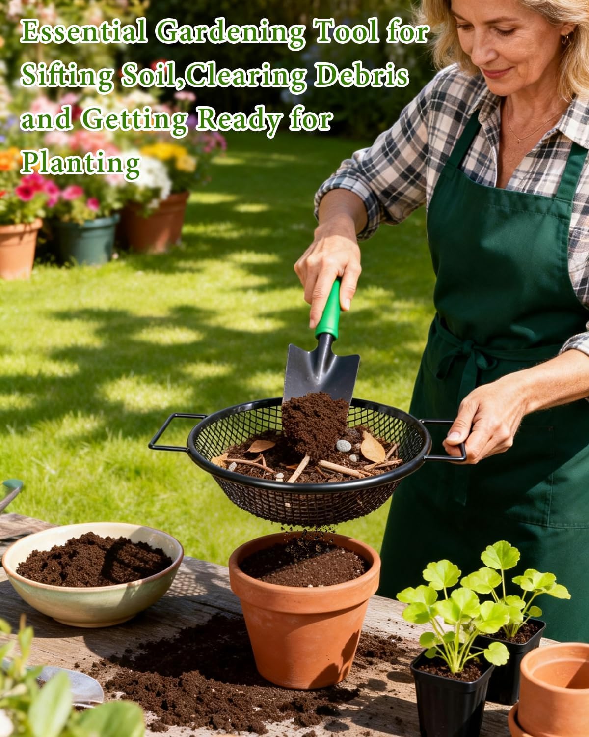 2PCS Soil Sifter for Gardening with Handle,1/4 & 1/8 Inch Mesh Soil Sifting Screen Sieve for 5-Gallon Bucket,Heavy Duty Garden Sieve for Gravel, Sawdust, Compost, Dirt, Sand, Rock