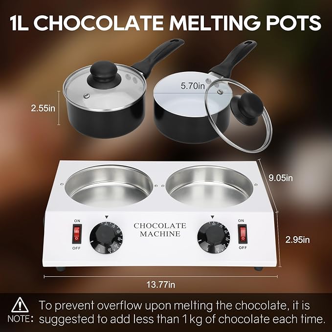 Máquina de fundir chocolate eléctrica 80W 110V doble olla miniatura 3