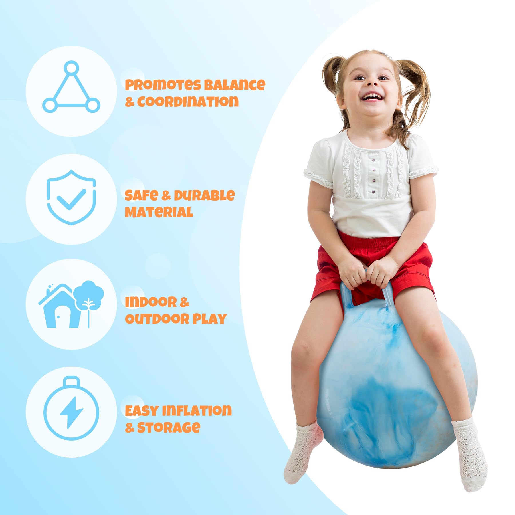 U&C Planet Balones saltarines espaciales de 18 Pulgadas para niños Balón saltarín con asa Balones saltarines inflables Balón saltarín con Bomba para niños y niñas de 3 a 12 años - 4