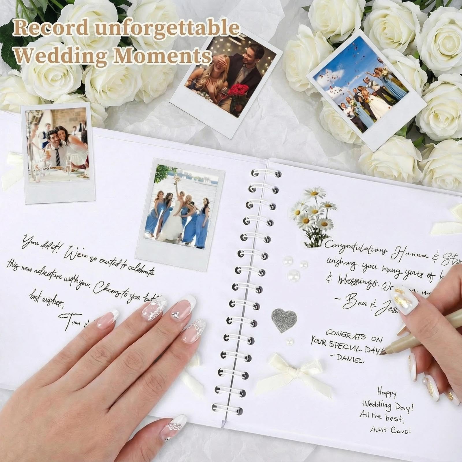 Wukfuiui Listy do panny młodej, album do scrapbookingu, 30 x 30 cm, ślubny, księga gości dla panny młodej, z metalicznymi długopisami, perłowymi naklejkami, książka pamiątkowa z grubym papierem, na