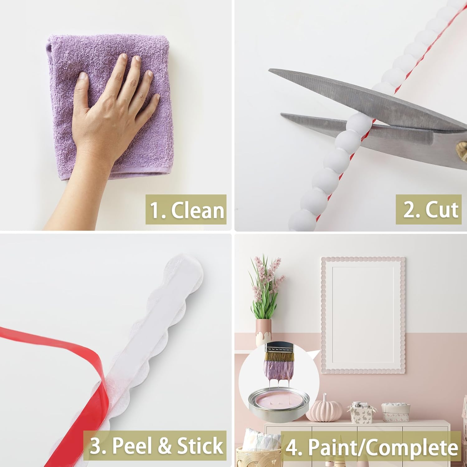 118" x 0.39" Peel and Stick Unfinished Beaded Trim - Easy to Paint, Flexible DIY Craft Molding for Mirror Frame, Backsplash, Wall, Door, Cabinet, Dresser, Shelf - Image 8