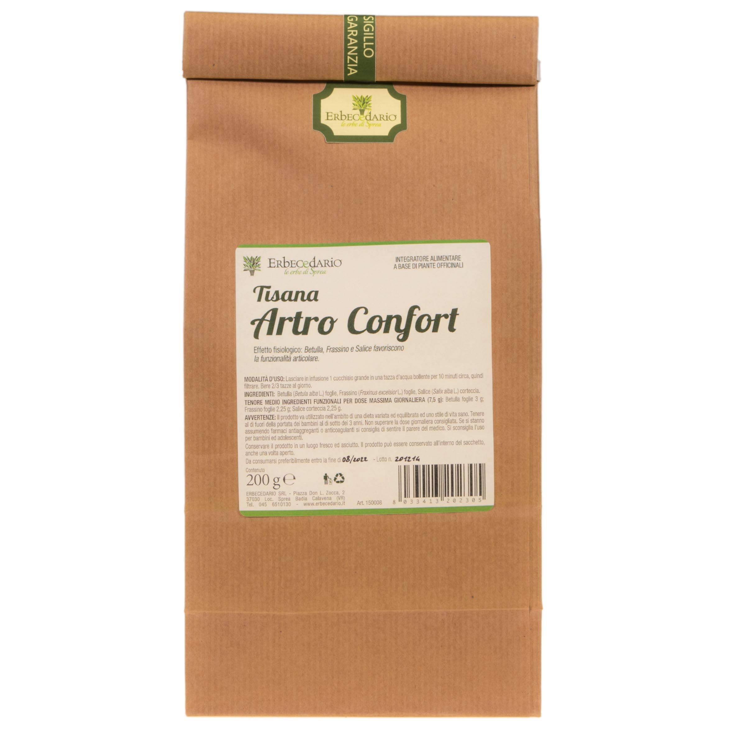 Erbecedario - Tisana Artro Confort con Betulla, Frassino e Salice, Infuso Diuretico e Lenitivo per Benessere muscolare, contro la Tensione Articolare, fredda Naturale, 1 Sacchetto 200g