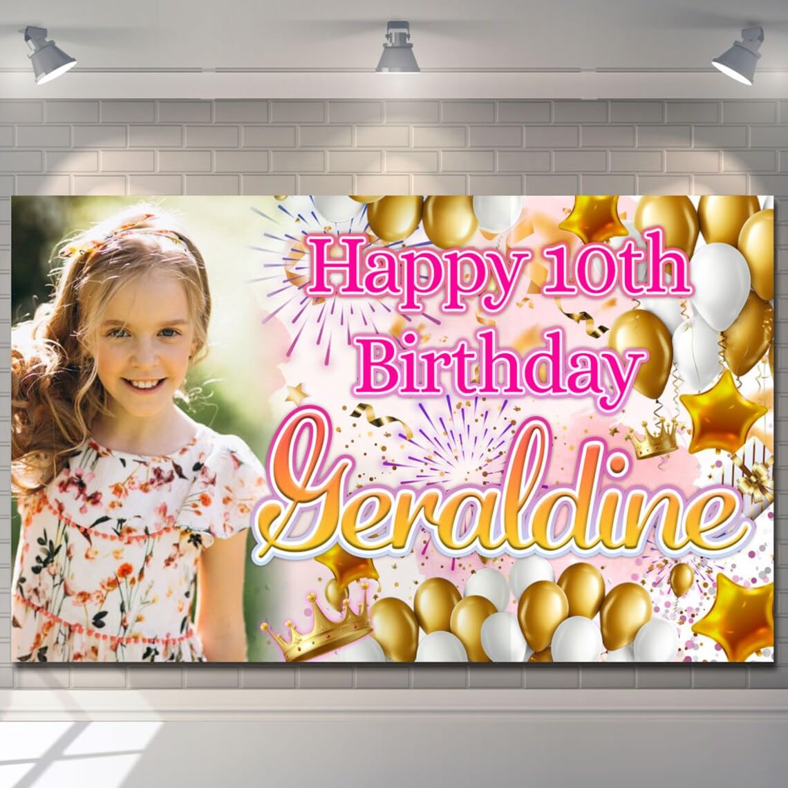 Personalised Happy Birthday Backdrop Background Banner Gold Flower Butterfly Poster Fabric Glitter Party Decorations girls children woman