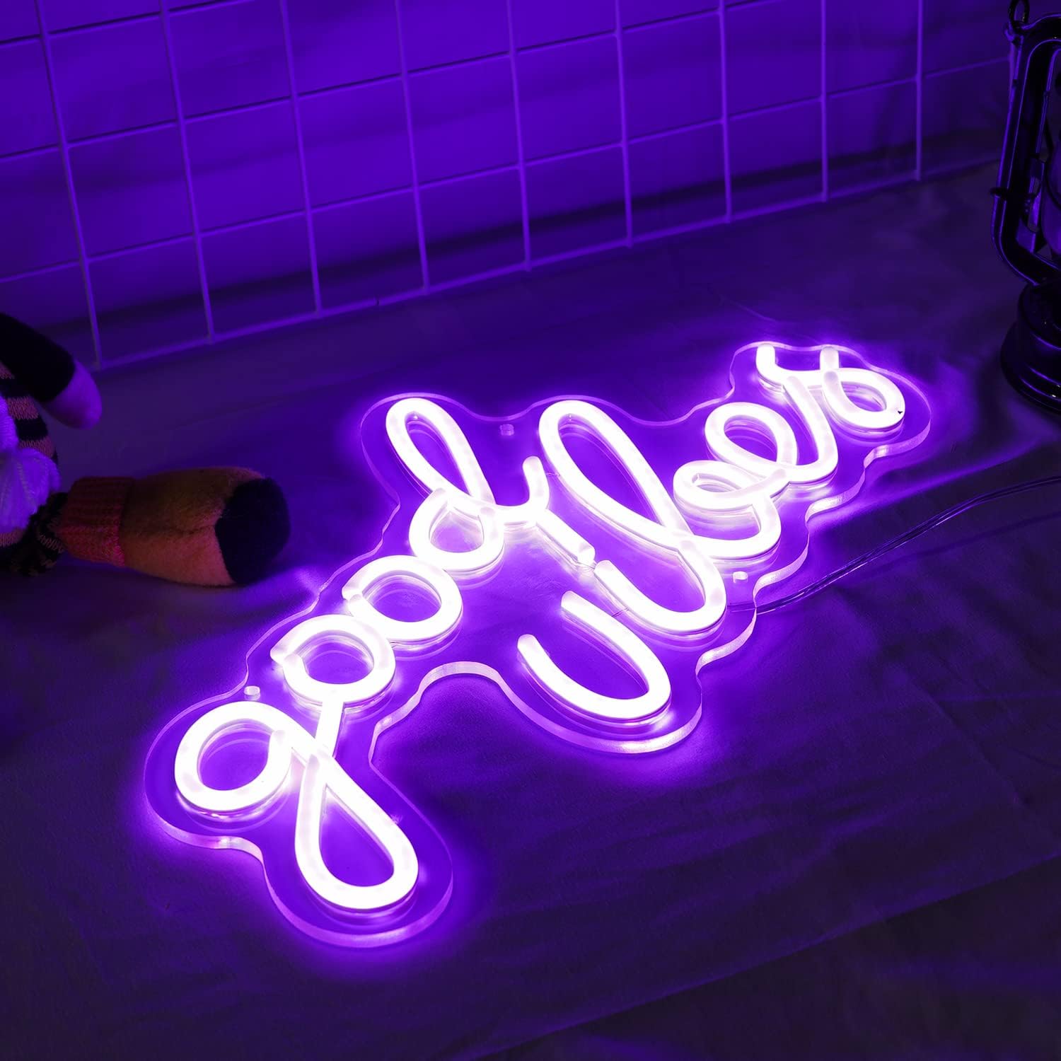 Good Vibes Neon Signs for Bedroom Wall Decor,Dimmable Neon Light Sign for Wedding Events, Bedroom, Birthday Party (Purple)