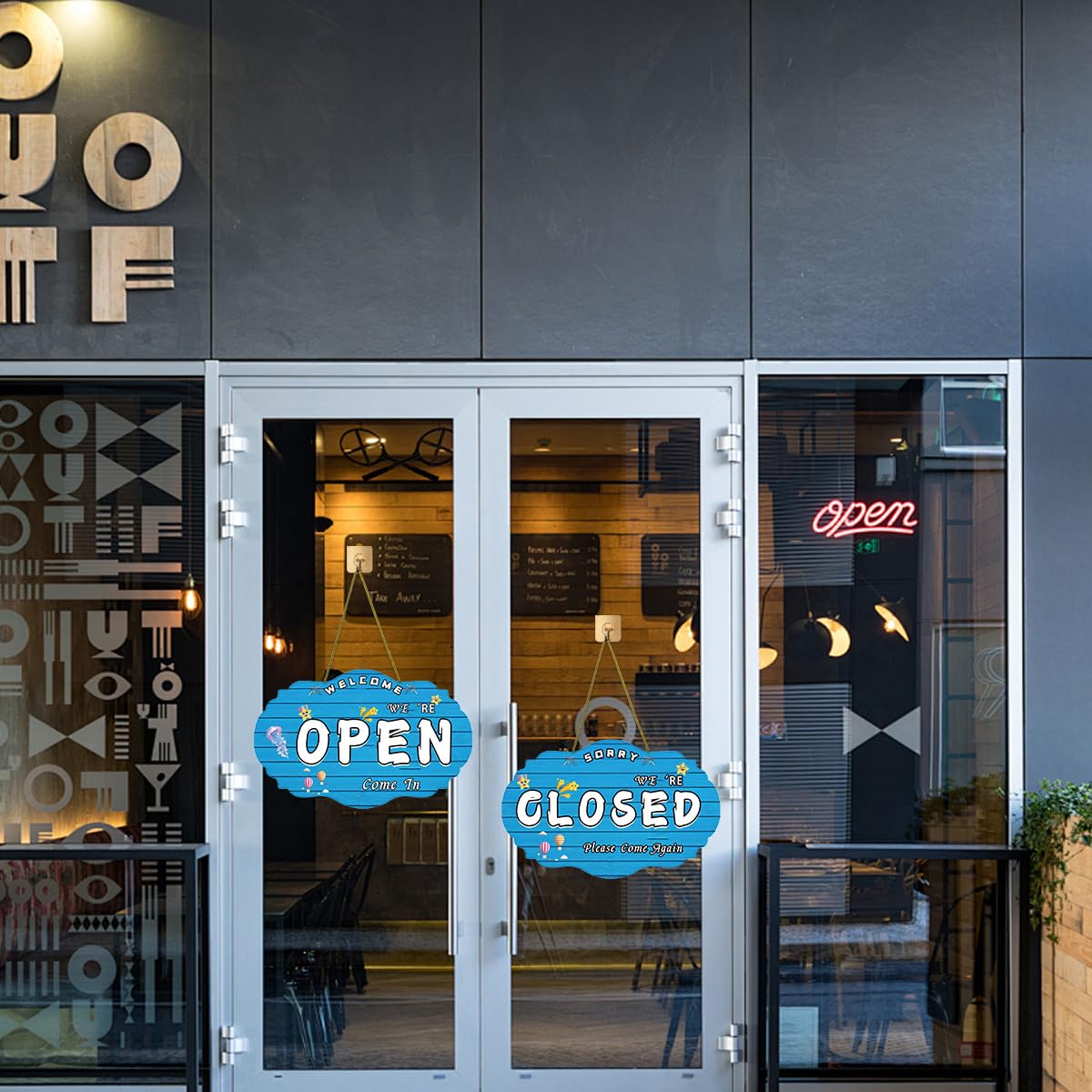 Cartelli di benvenuto - Cartello aperto e chiuso bifacciale Orari di apertura da appendere con corda Orari di apertura per pareti aziendali Vetrine Negozi Bar Hotel