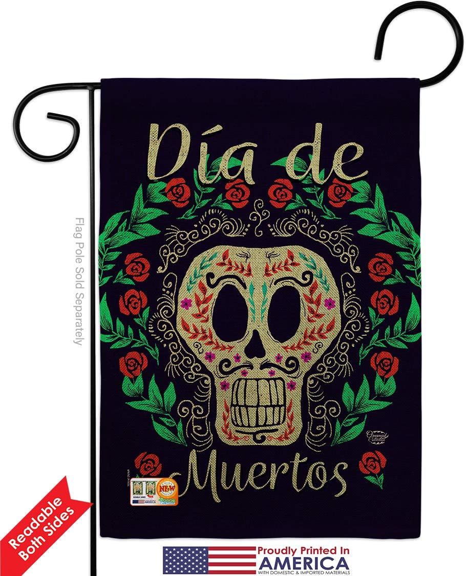 Dia de Muertos Skeleton Burlap Garden Flag Falltime Day of Dead Los Fiesta Mexican Party Autumntime Small Decorative Gift Yard House Banner Double-Sided Made In USA 13 X 18.5