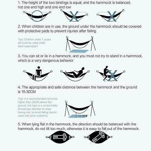 Miniatura 7 de Hamaca al aire libre, hamaca de campamento, hamaca plegable, altura ajustable, soporte de carga fuerte, alta estabilidad, diseño de almohadilla