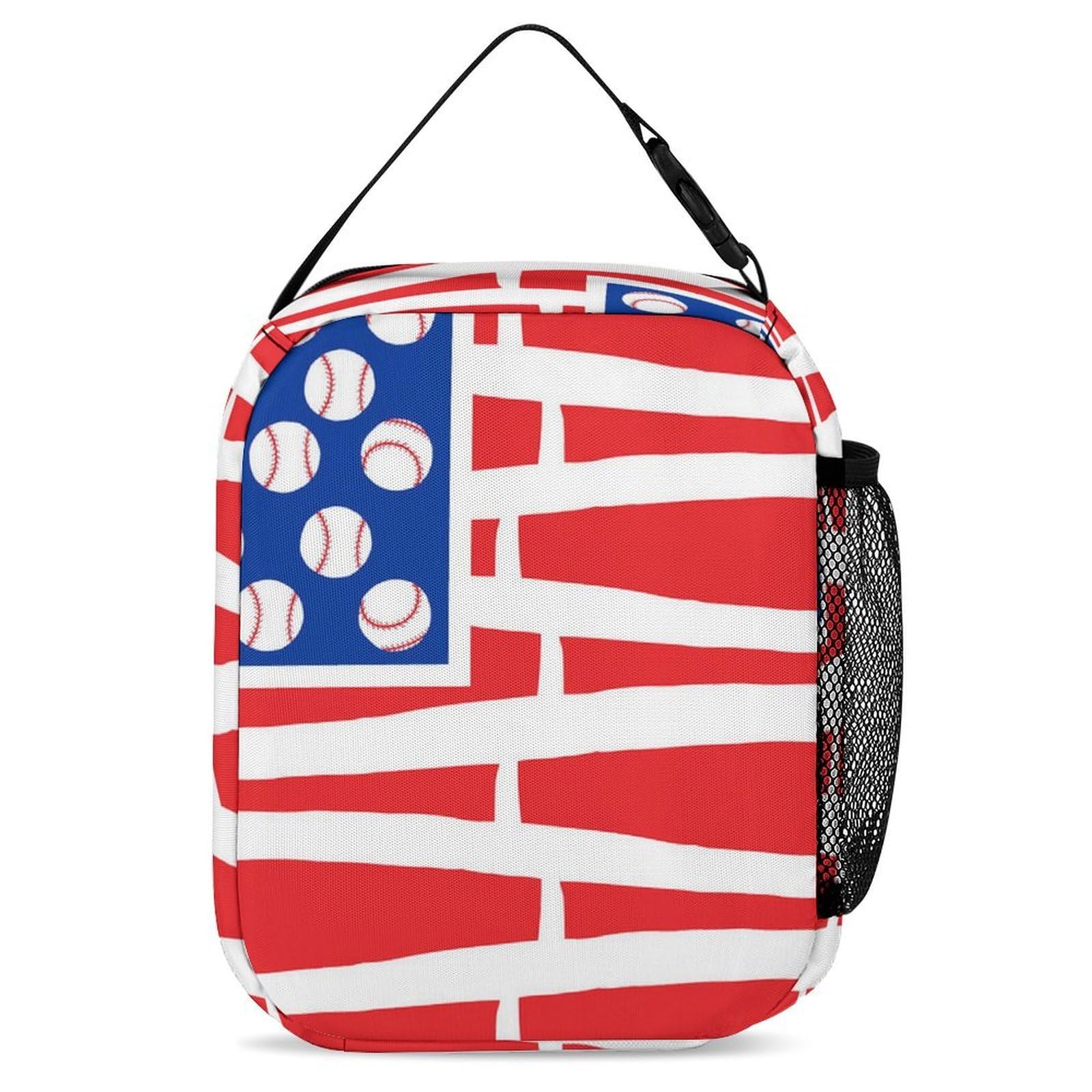 Conjunto de mochila para libros, mochila de día, bandera estadounidense, bates y pelotas de béisbol, mochila para computadora portátil con bolsa para almuerzo y almacenamiento de viaje D