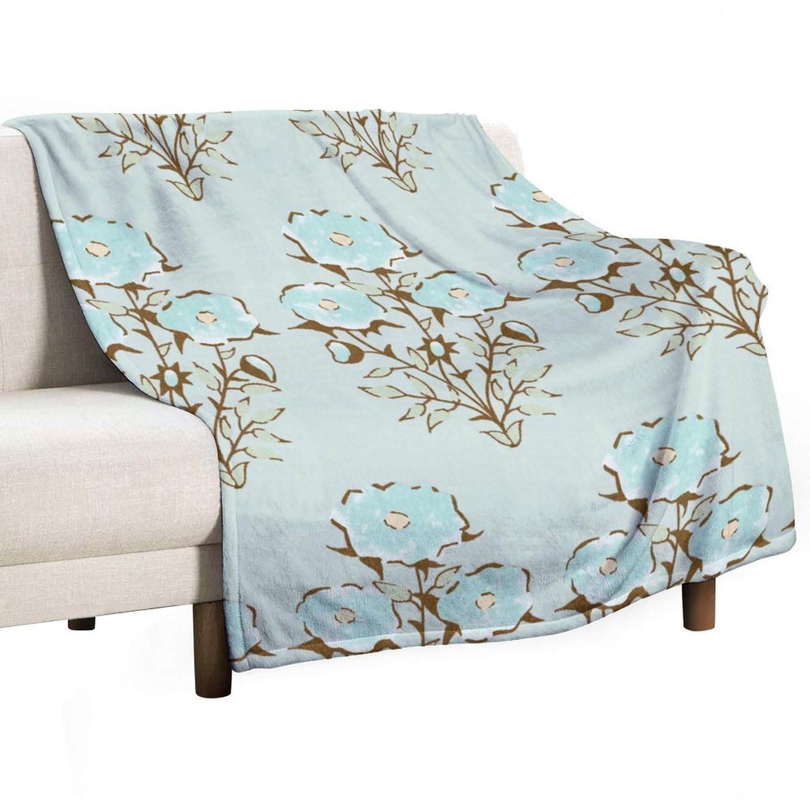 Couverture polaire jeté de lit design fleurs vertes plaid flanelle pour décoration chambre