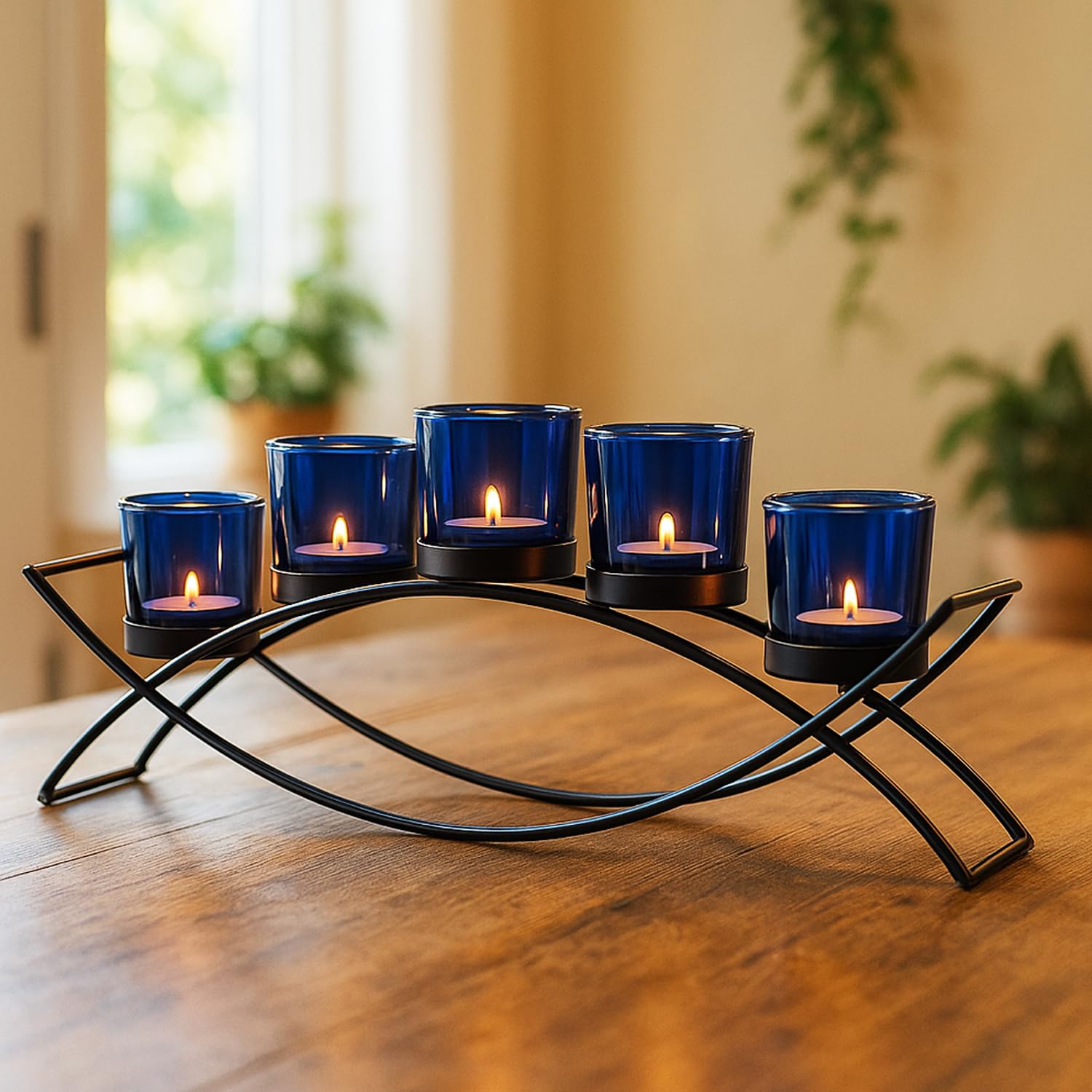 Bandeja Decorativa Seraphic Centro De Mesa Con Arco De Hierro Para  Decoración De Candelabros Largo Para Bodas, Patio, Cocina, Comedor Y Mesas  De Café, Negro, Azul Grueso, 5 Tazas Candelabros Para Velas, image size:1500x1500