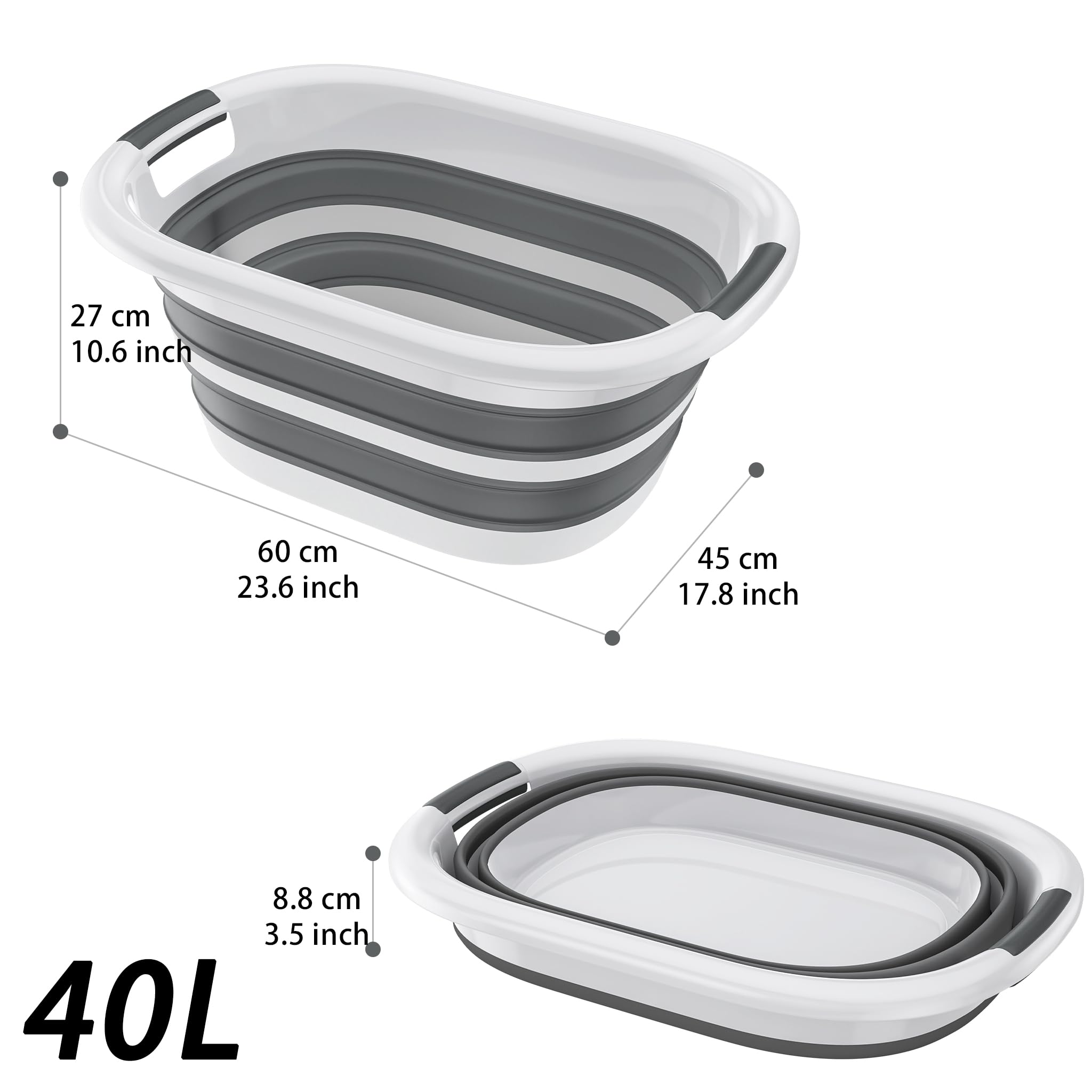 FIVMEN Cesto portabiancheria pieghevole da 40L, raccoglitore biancheria, contenitore per bucato in plastica con 2 manici, portatile, pieghevole e richiudibile, salvaspazio, contenitore di stoccaggio