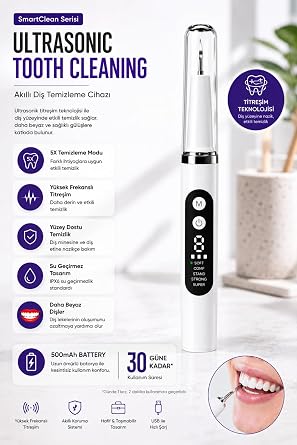 Auhma SmartClean AMF12 Ultrasonik Diş Temizleme Cihazı 5 Modlu Akıllı Diş Tartarı Ve Plak Temizleyici