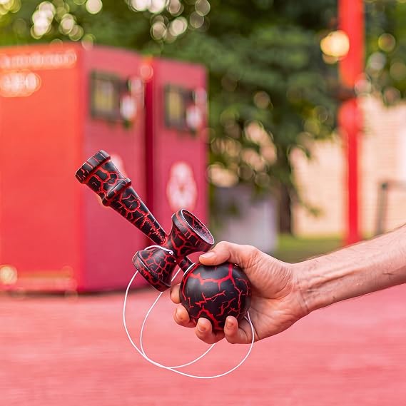 Kendama Toy Full Size Crack Solid Wood Teens, Red Black
