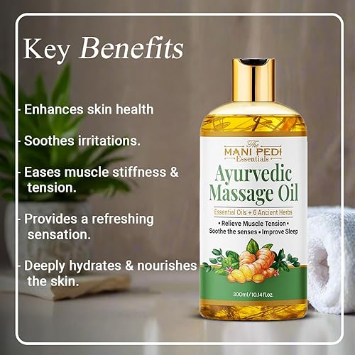 Miniatura 3 de Aceite de masaje ayurvédico enriquecido con aceites de clavo, almendra, citronela y lavanda y 6 hierbas antiguas. Alivia las tensiones musculares,