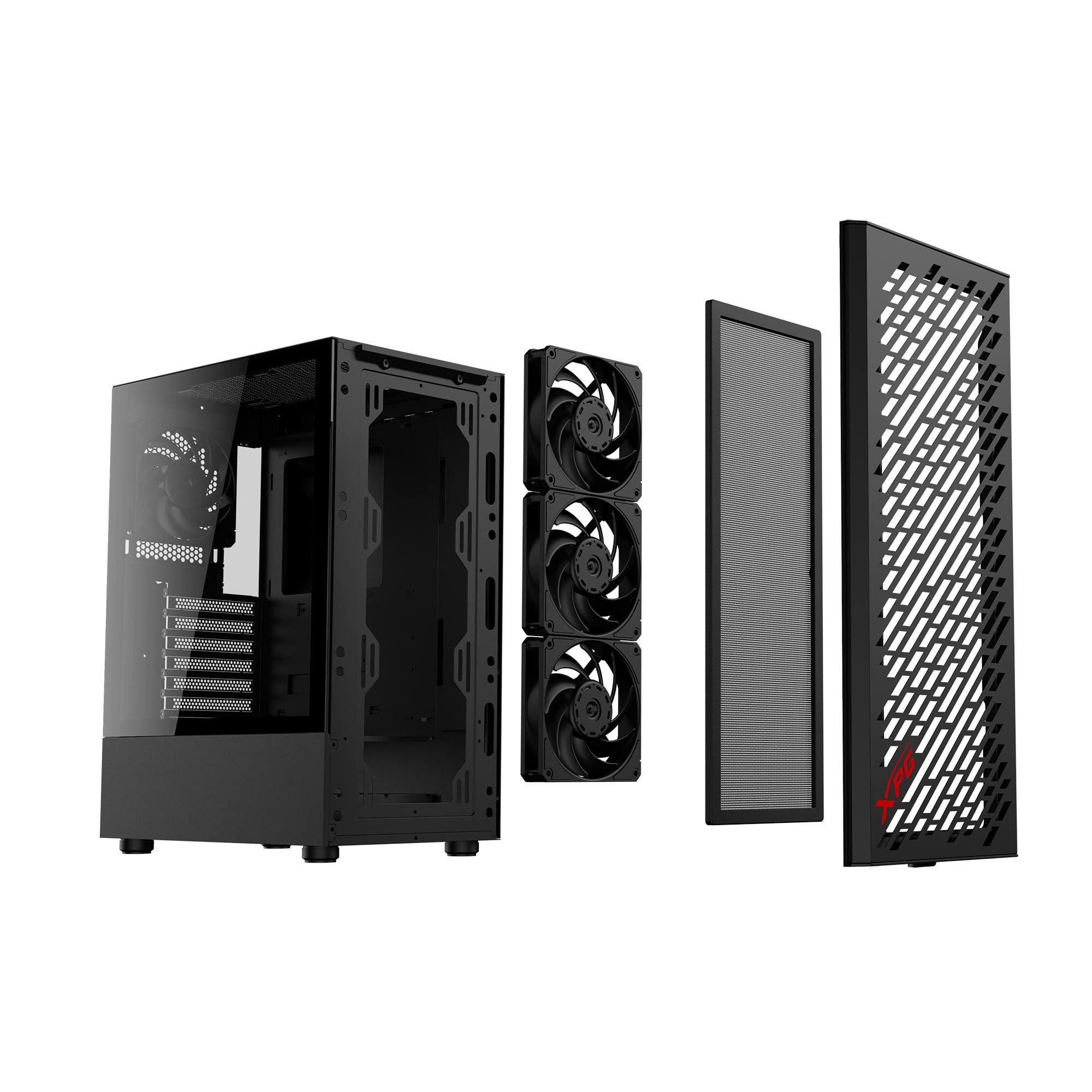 XPG Valor Air - Caja compacta para PC ATX Midi Tower (Panel Frontal de Malla magnética con diseño de patrón de Tallado aerodinámico, Filtro de Polvo extraíble, Ventiladores de 4 x 120 mm instalados,