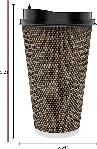 Miniatura 8 de LITOPAK Paquete de 80 tazas de café de papel de 16 onzas, vasos de papel de pared con tapa y pajitas, tazas aisladas de tres capas para bebidas