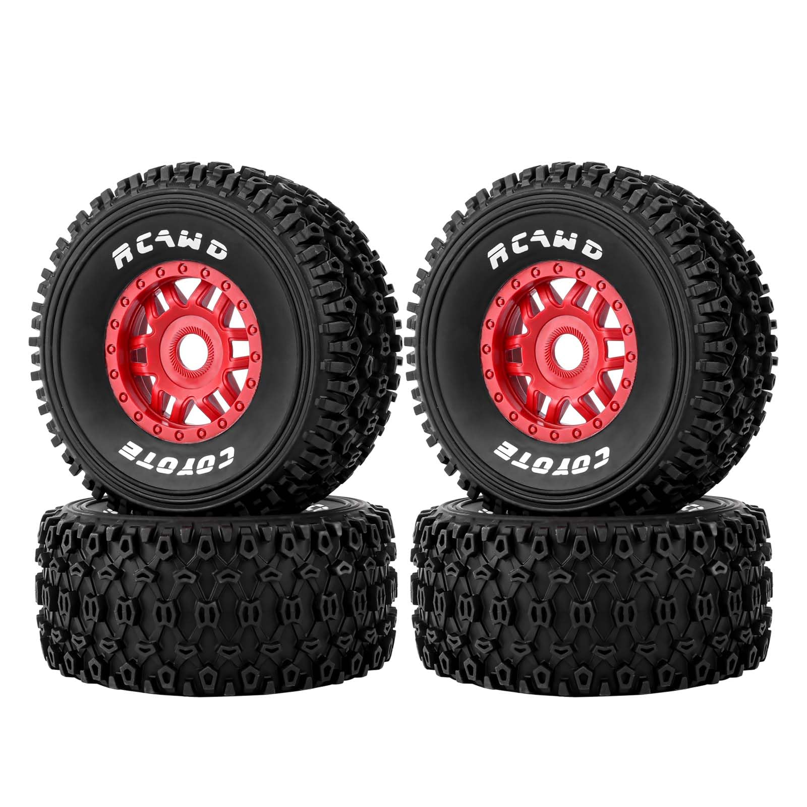 RCAWD 1/7 1/8 RC Short Course Truck & Buggy Tires Wheels Pre-Glued Set, 17mm Hex Adapter, OD 126mm for Traxxas UDR, ARRMA Mojave 4S 6S, Losi TLR, FS