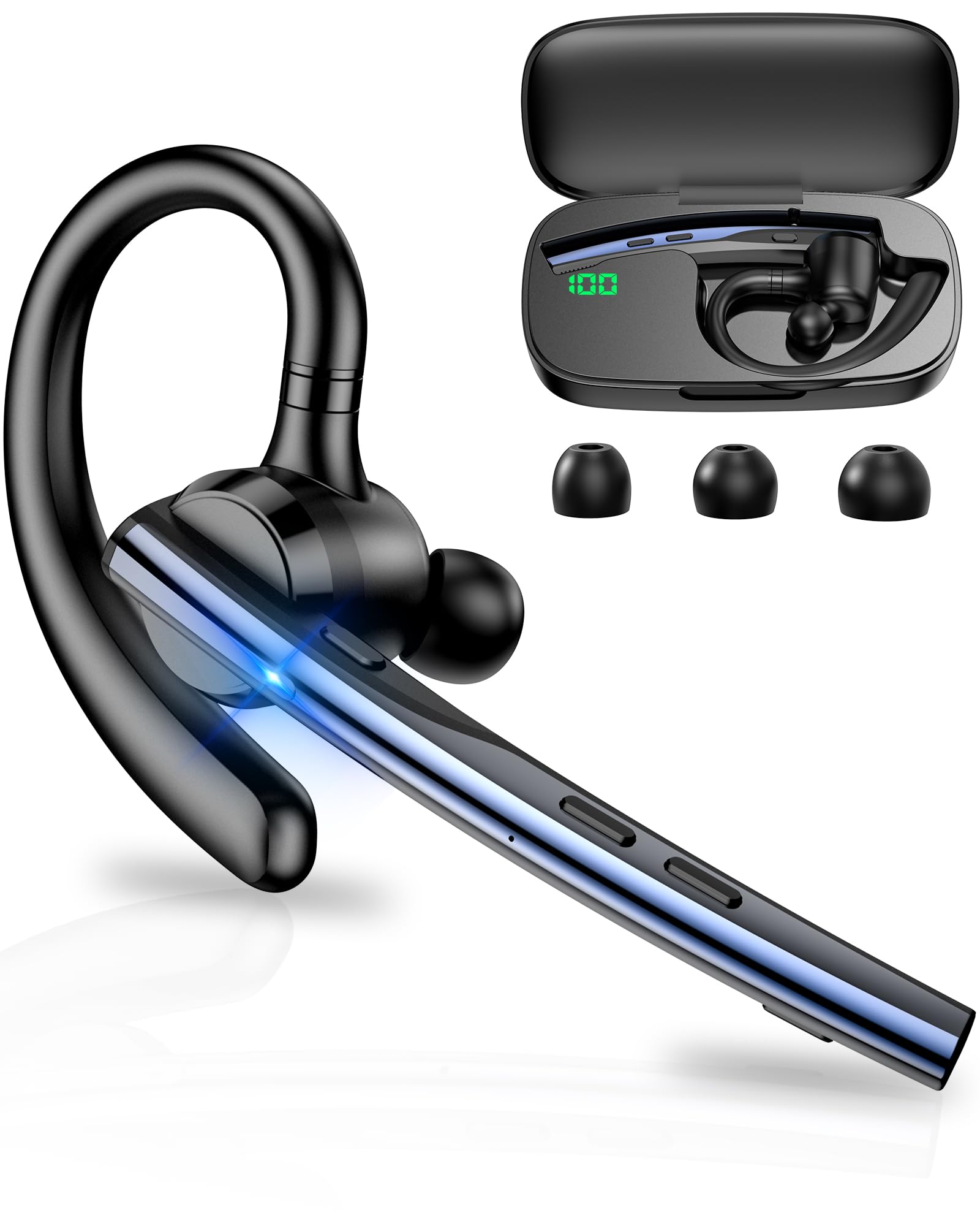 New Bee Bluetooth Headset mit 72h Spielzeit Bluetooth V5.1 Freisprech Headset Handy mit LED Ladecase Freisprecheinrichtung Ohr mit CVC 8.0 und ENC Dual Mikrofon für iPhone/Android/Laptop