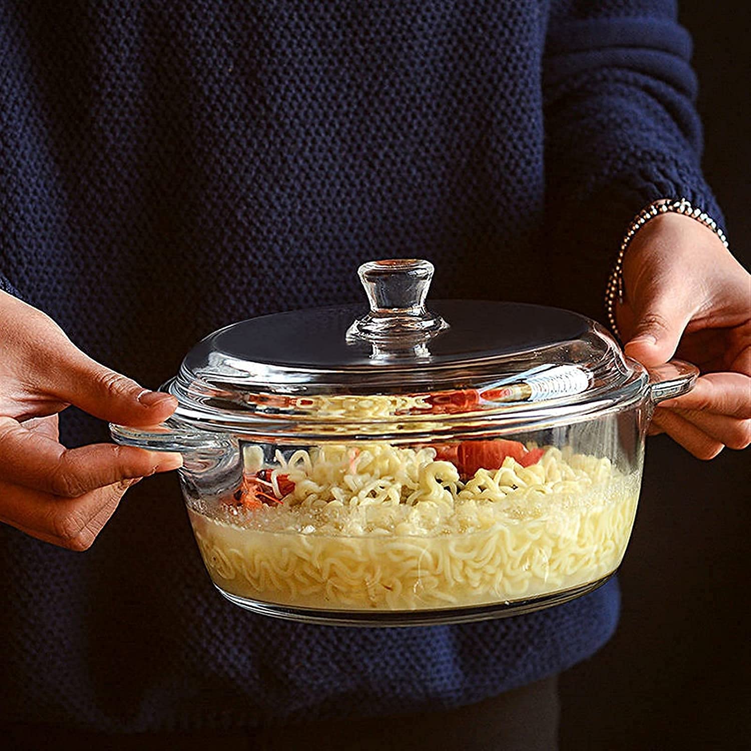 MIVANA 1000 ML Glass Casserole Deep Round - Oven and Microwave Safe Serving Bowl with Glass Lid (4), Transparent 1