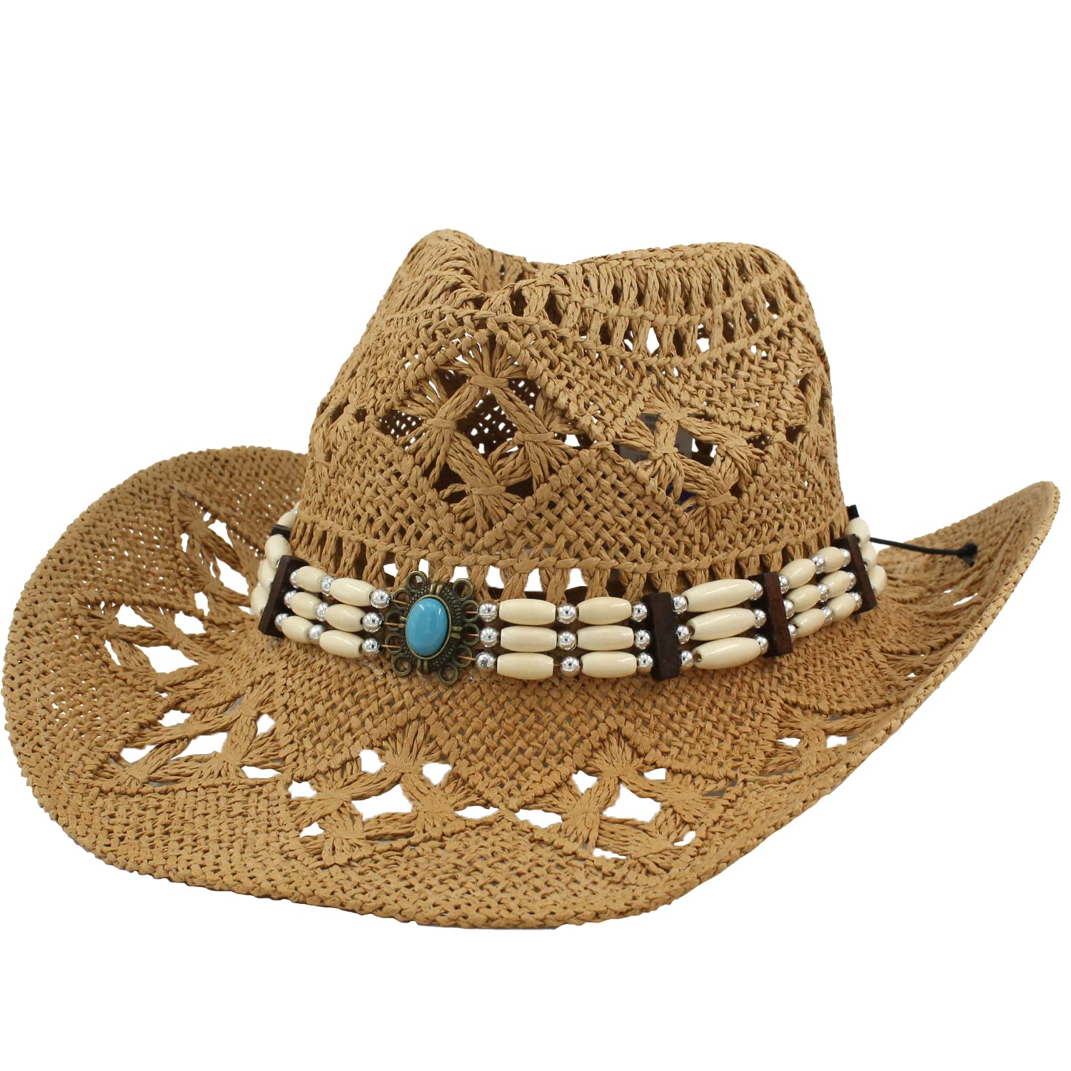 Carnavalife Sombrero de Cowboy/Cowgirl de Paja Vaquero Panamá con Banda Occidental/Oeste Unisex Talla Única Hombre Mujer para Verano Coachella Playa al Estilo Country Brasileño Bohemia Indiana Rafia Natural