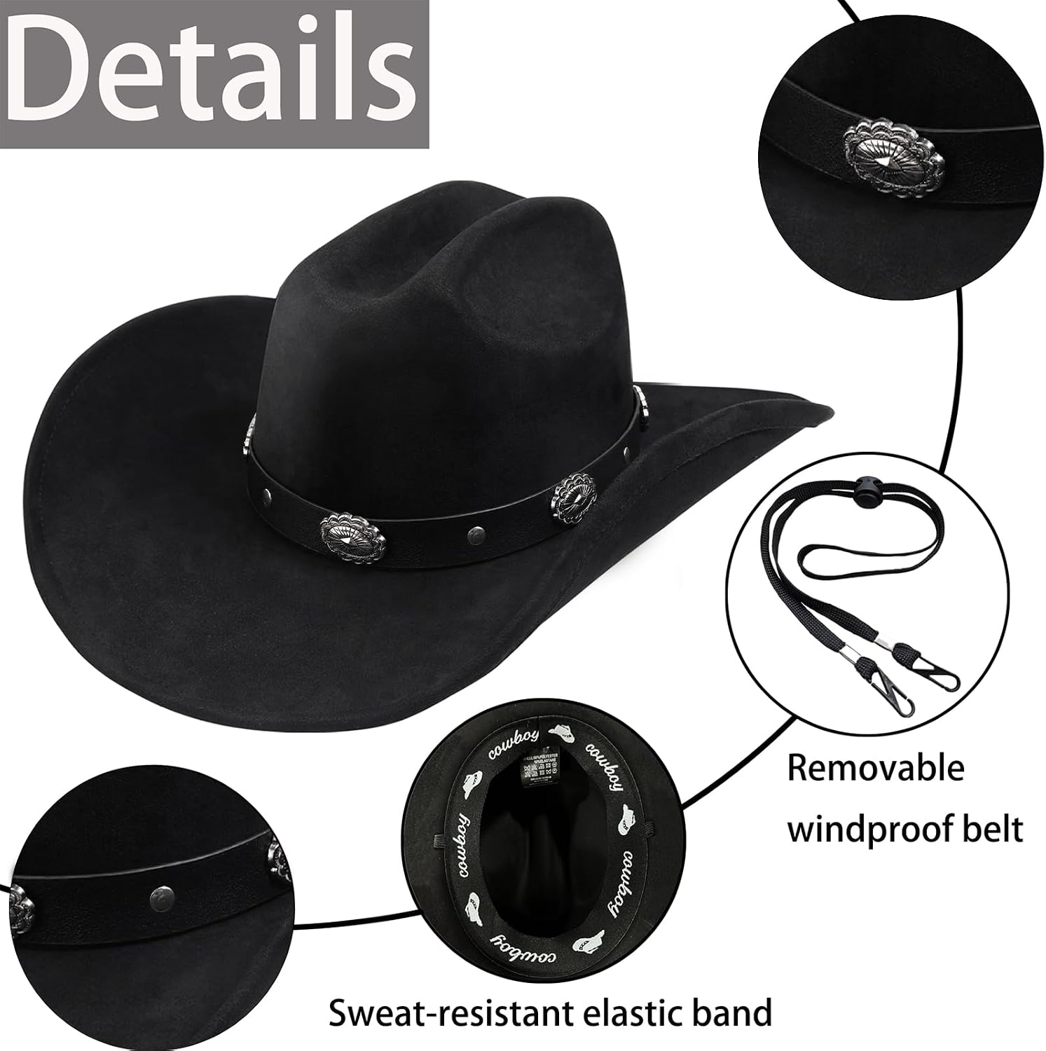 Western Cowboy Hat for Men Women,Shapeable Wide Brim Felt Fedora Classic Cowgirl Hats for Cowboys and Cowgirls,with bolo tie