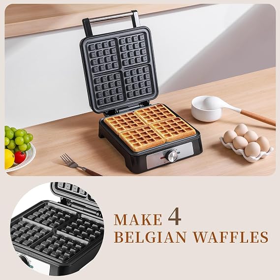 Belgian Square Thick Waffle Maker with Non-stick Plate, Temperature Control