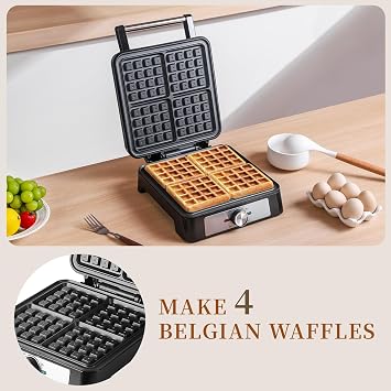 Belgian Square Thick Waffle Maker with Non-stick Plate, Temperature Control